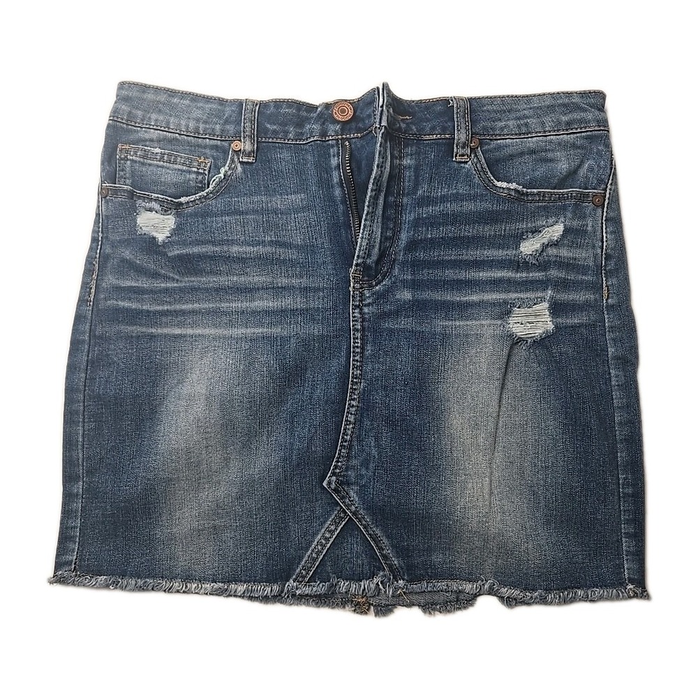 Womens Junior Denim Mini Skirt Size 11 Indigo Rein Frayed Hemline